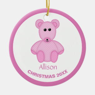 Personalisiert Pink Snowflake Teddybear Keramik Ornament