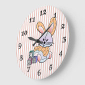 Personalisiert Pink Strip Kinderzimmer Kunst - Hüb Große Wanduhr (Winkel)