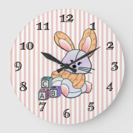 Personalisiert Pink Strip Kinderzimmer Kunst - Hüb Große Wanduhr