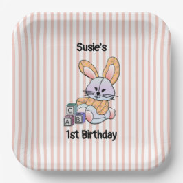 Personalisiert Pink Strip Kinderzimmer Kunst - Hüb Pappteller