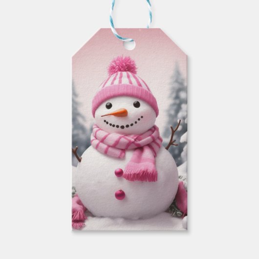 Personalisiert Pink Theme Weihnachtsschneemann Geschenkanhänger (Vorderseite)