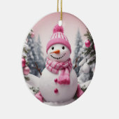 Personalisiert Pink Theme Weihnachtsschneemann Keramik Ornament (Rechts)