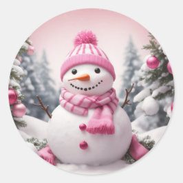 Personalisiert Pink Theme Weihnachtsschneemann Runder Aufkleber