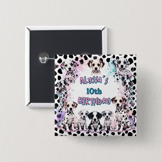 Personalisiert Pink Türkis Dalmatiner Hunde Button (Vorne & Hinten)