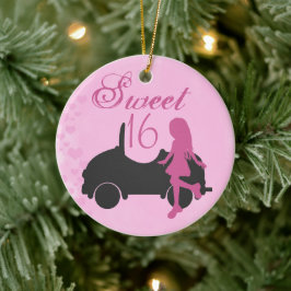 Personalisiert Pink und Black Car Sweet 16 Sechzeh Keramik Ornament