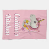 Personalisiert Pink Unicorn Balloon Girly Geschirrtuch (Horizontal)