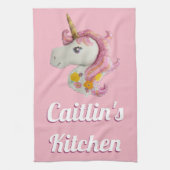 Personalisiert Pink Unicorn Balloon Girly Geschirrtuch (Vertikal)