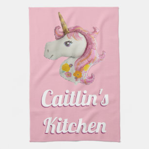 Personalisiert Pink Unicorn Balloon Girly Geschirrtuch