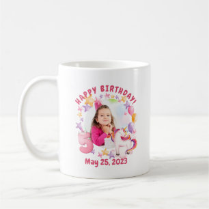 Personalisiert Pink Unicorn Girl 5. Geburtstag Kaffeetasse