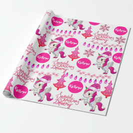 Personalisiert Pink Unicorns Weihnachten Geschenkpapier