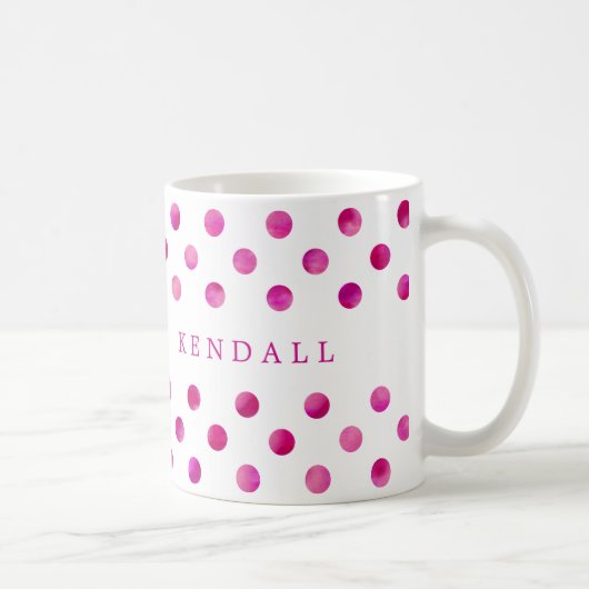 Personalisiert Pink Watercolor Polka Dots Kaffeetasse (Rechts)