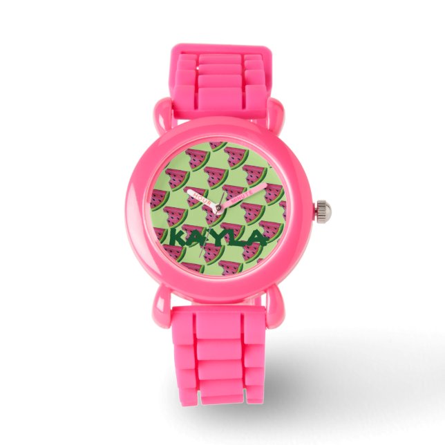 Personalisiert Pink Watermelon Frucht Slice Watch Armbanduhr (Vorderseite)