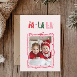Personalisiert Pink Weihnachts-Fotokarte | Fa La L Feiertagskarte
