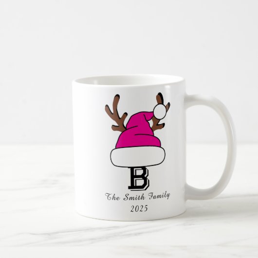 Personalisiert Pink Weihnachtsmannmütze Monogram W Kaffeetasse (Rechts)