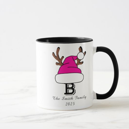 Personalisiert Pink Weihnachtsmannmütze Monogram W Tasse (Rechts)