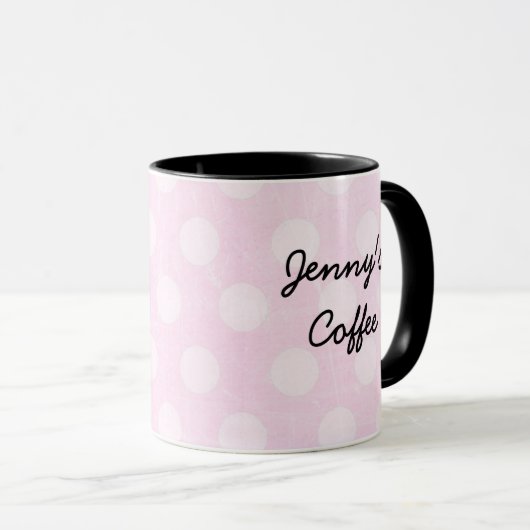Personalisiert Pink White Polka Dotte Kaffee Tasse (VorderseiteRechts)