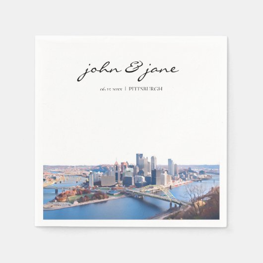 Personalisiert Pittsburgh Skyline Cocktail Napkin Serviette (Vorderseite)