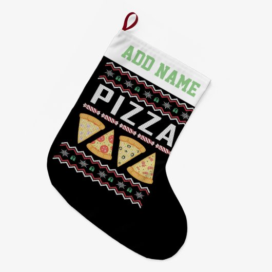 Personalisiert Pizza Ugly Christmas Sweater Großer Weihnachtsstrumpf (Vorderansicht (hängend))