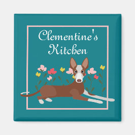 Personalisiert Podenco Dog Girly Floral Blue Kühls Magnet