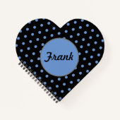 Personalisiert Polka Dot Heart Notebook (schwarz) Notizblock (Vorderseite)