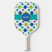 Personalisiert Polka Dot Limon, Lila, Aquamarin, b Pickleball Schläger (Vorderseite)