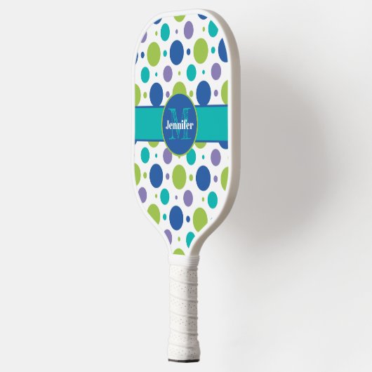 Personalisiert Polka Dot Limon, Lila, Aquamarin, b Pickleball Schläger (Links)