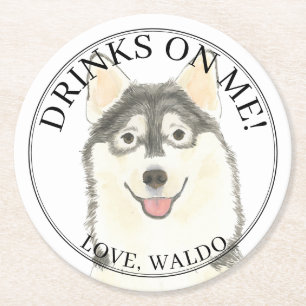 Personalisiert Pomsky Dog Wedding Runder Pappuntersetzer