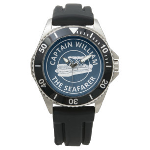 Personalisiert Pontoon Boat Owners White Navy Armbanduhr