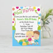 Personalisiert Pool Party Geburtstag individuelle Einladung (Stehend Vorderseite)