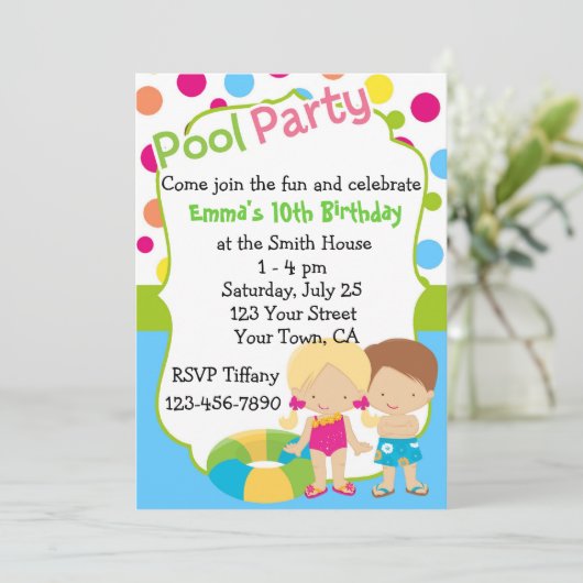 Personalisiert Pool Party Geburtstag individuelle  Einladung (Stehend Vorderseite)