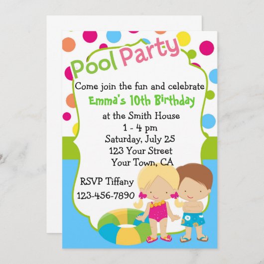 Personalisiert Pool Party Geburtstag individuelle  Einladung (Vorne/Hinten)