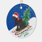 Personalisiert Preppy Black Lab Xmas Scroll Keramik Ornament (Links)