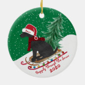 Personalisiert Preppy Black Lab Xmas Scroll Keramik Ornament (Hinten)