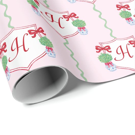 Personalisiert Preppy Christmas Monogram Wappen Geschenkpapier (Rolleneckpunkt)