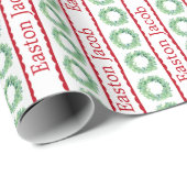 Personalisiert Preppy Christmas Wreath Geschenkpapier (Rolleneckpunkt)