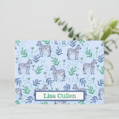 Personalisiert Preppy Zebras & Martinis Blue Dankeskarte (Stehend Vorderseite)