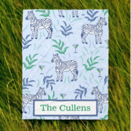 Personalisiert Preppy Zebras & Martinis Blue Fleecedecke
