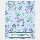 Personalisiert Preppy Zebras & Martinis Blue Fleecedecke (Vorderseite)