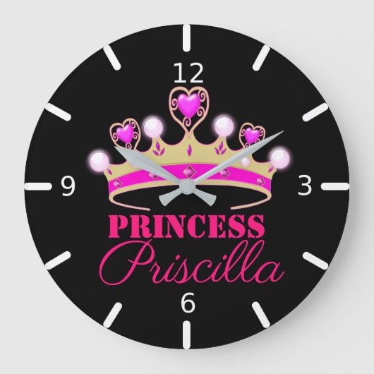 Personalisiert Princess Tiara Große Wanduhr (Vorderseite)