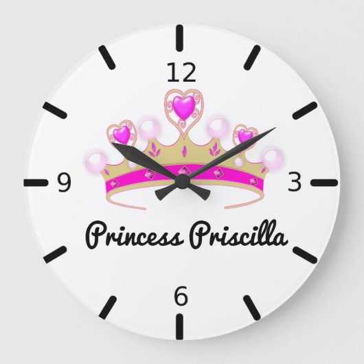 Personalisiert Princess Tiara Große Wanduhr (Vorderseite)