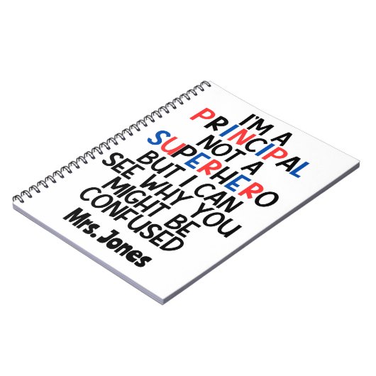 Personalisiert Principal Red Black Superhero Notizblock (Linke Seite)