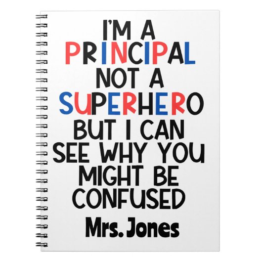 Personalisiert Principal Red Black Superhero Notizblock (Vorderseite)