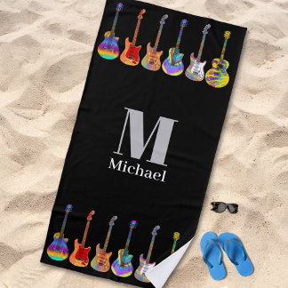 Personalisiert Psychedelic Guitars Black Strandtuch