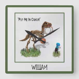 Personalisiert "Put Me in Coach" Dinosaurier Art S Quadratische Wanduhr