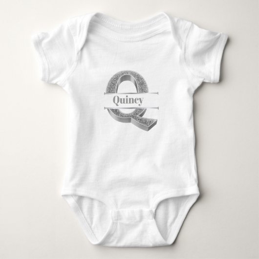 Personalisiert Q Erste Silver Monogramm Ihr Name Baby Strampler (Vorderseite)