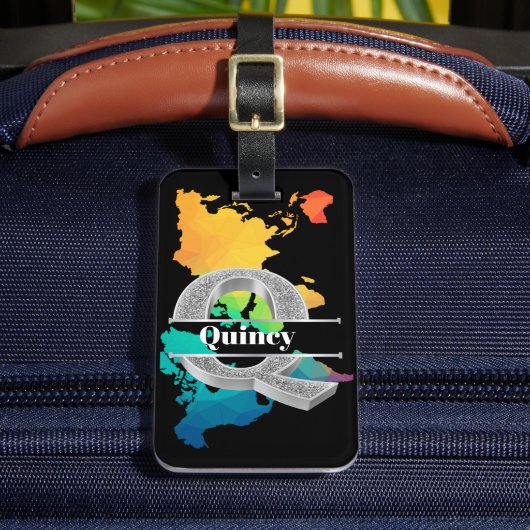 Personalisiert Q Erste Silver Monogramm Ihr Name Gepäckanhänger (Vorderseite Insitu 2)