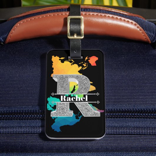 Personalisiert R Initial Silver Monogram Ihr Name Gepäckanhänger (Vorderseite Insitu 2)