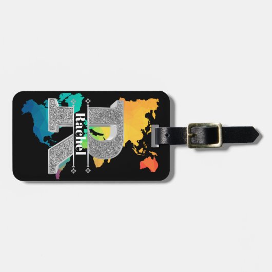 Personalisiert R Initial Silver Monogram Ihr Name Gepäckanhänger (Vorderseite horizontal)