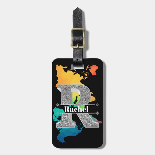 Personalisiert R Initial Silver Monogram Ihr Name Gepäckanhänger (Vorderseite vertikal)