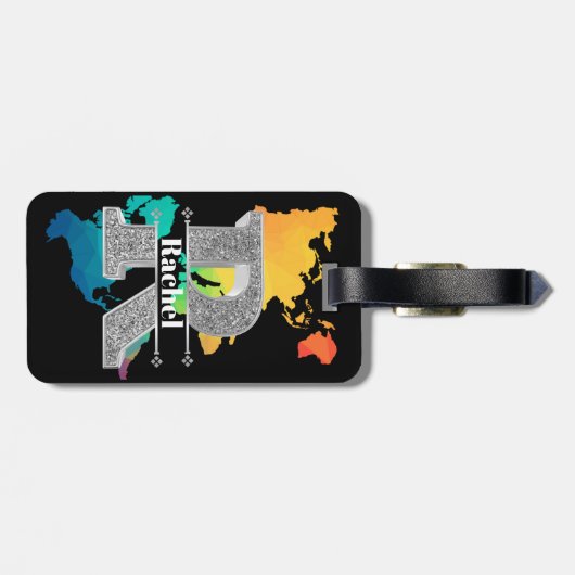 Personalisiert R Initial Silver Monogram Ihr Name Gepäckanhänger (Rückseite horizontal)